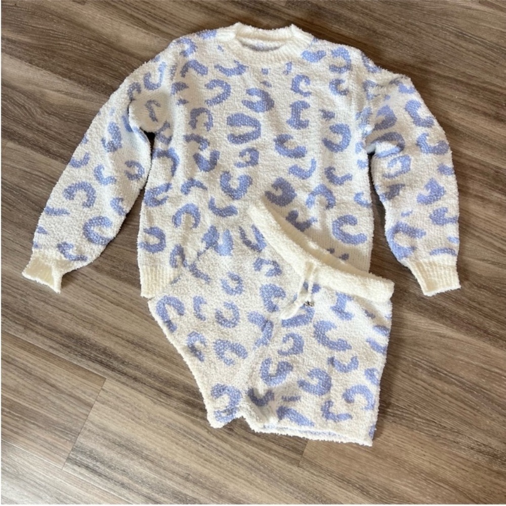 SHEIN Cozy White and Blue Leopard Pajama Set